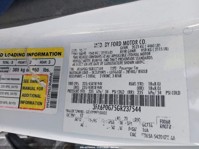 Ford FUSION S 2016 3FA6P0G75GR237544 Image 9