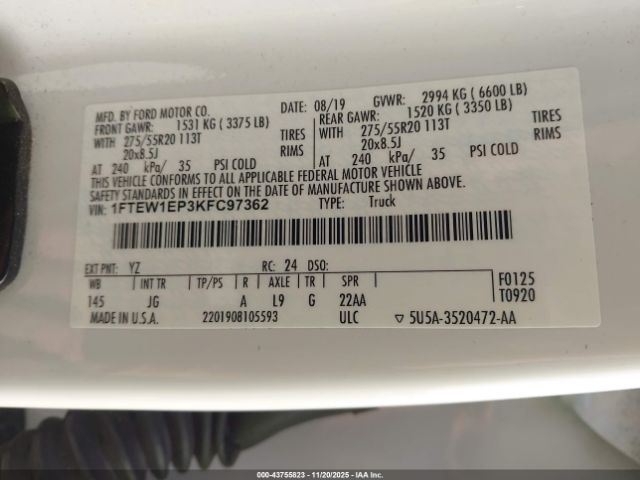 2019 FORD F-150 1FTEW1EP3KFC97362 Photo 8