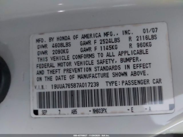 2007 ACURA TL 19UUA76587A017239 Photo 8