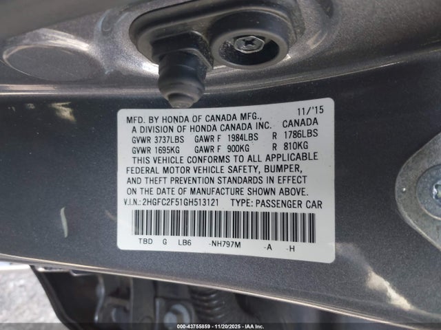 2016 Honda Civic Lx მანქანა იყიდება აუქციონზე, vin: 2HGFC2F51GH513121, აუქციონის ნომერი: 43755859
