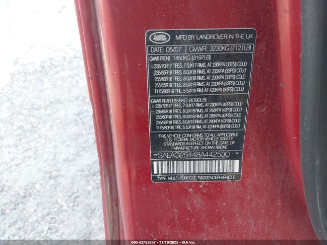 2008 LAND ROVER LR3 SALAG25448A442530 Photo 8