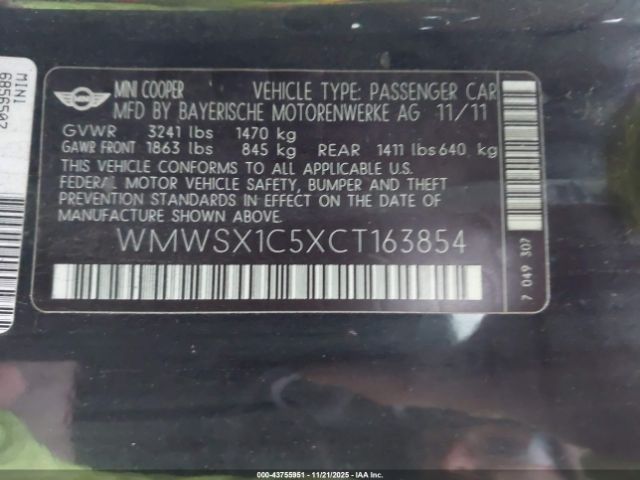 2012 MINI COOPER WMWSX1C5XCT163854 Photo 8