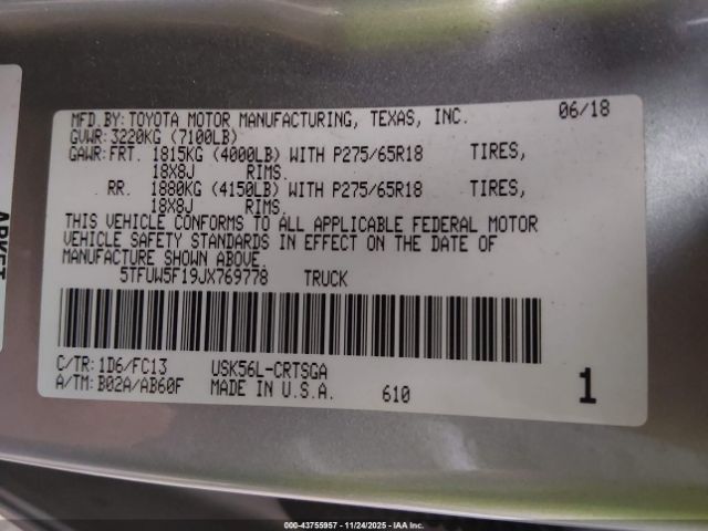 2018 TOYOTA TUNDRA 5TFUW5F19JX769778 Photo 8