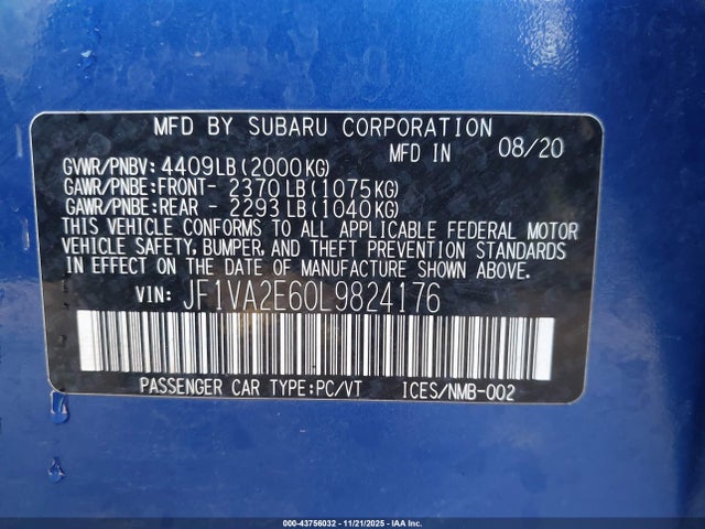 2020 SUBARU WRX STI JF1VA2E60L9824176 Photo 8