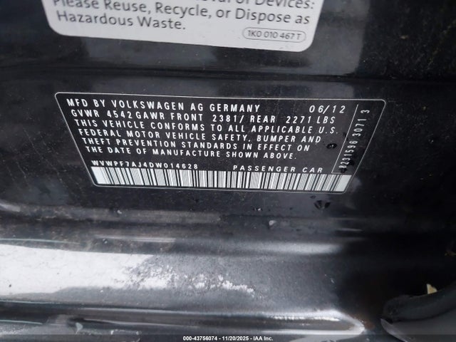 2013 Volkswagen Golf R 4-door მანქანა იყიდება აუქციონზე, vin: WVWPF7AJ4DW014628, აუქციონის ნომერი: 43756074