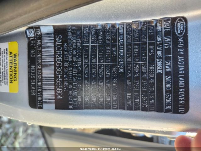 2016 LAND ROVER DISCOVERY SPORT SALCR2BG3GH555604 Photo 8