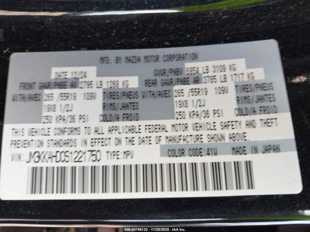 43756133 :رقم المزاد ، JM3KKAHD0S1221750 vin ، 2025 Mazda Cx-90 3.3 Turbo Select Package مزاد بيع