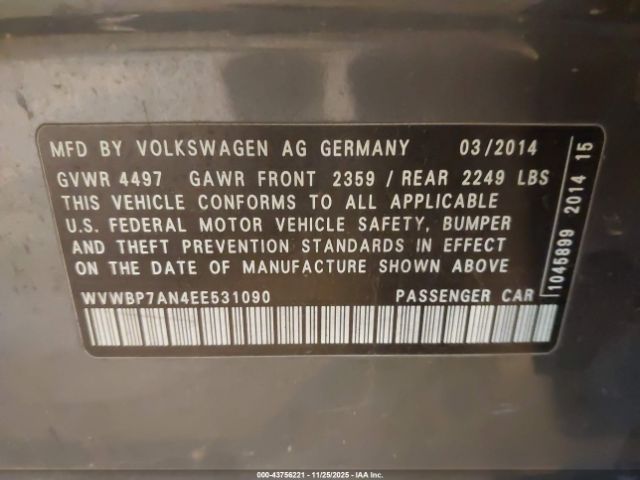 2014 VOLKSWAGEN CC WVWBP7AN4EE531090 Photo 8