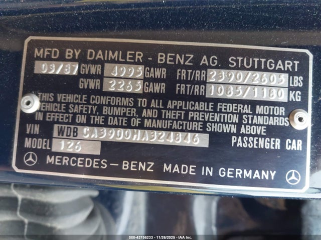 1987 MERCEDES-BENZ 560 WDBCA39D0HA324846 Photo 8