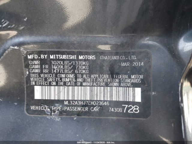2014 MITSUBISHI MIRAGE ML32A3HJ7EH023646 Photo 8