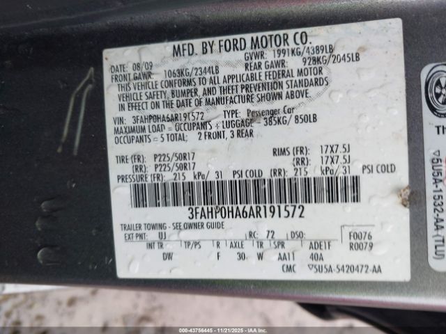 2010 FORD FUSION 3FAHP0HA6AR191572 Photo 8