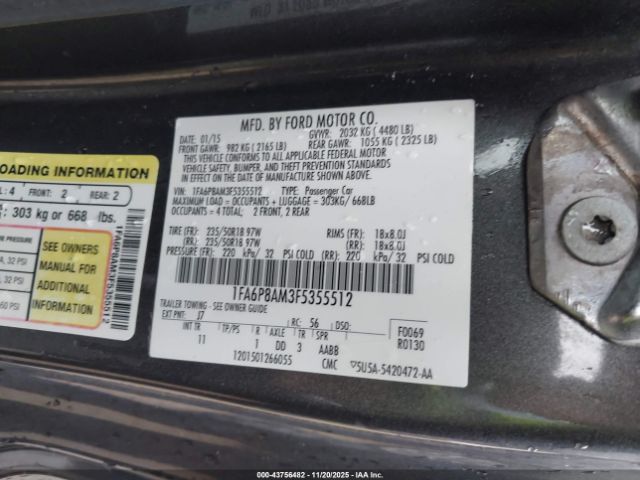 2015 FORD MUSTANG 1FA6P8AM3F5355512 Photo 8