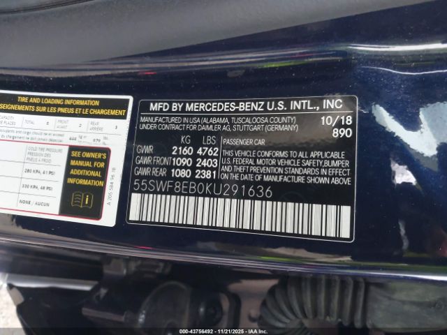 2019 MERCEDES-BENZ C 300 55SWF8EB0KU291636 Photo 8