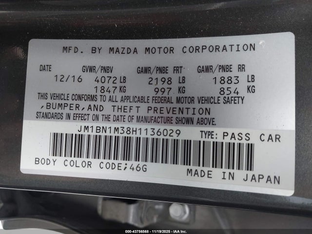JM1BN1M38H1136029 Mazda Mazda3 Grand Touring