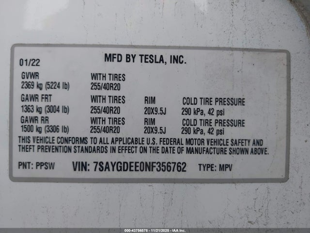2022 TESLA MODEL Y 7SAYGDEE0NF356762 Photo 8