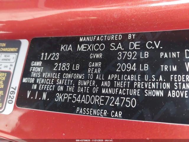 3KPF54AD0RE724750 KIA Forte Gt-line