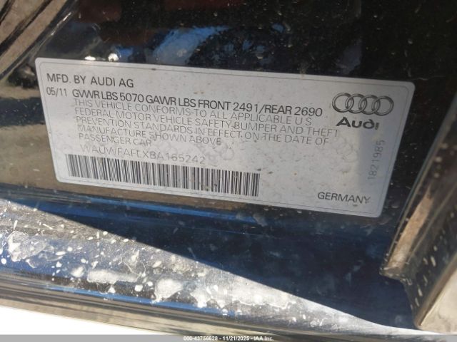 2011 AUDI A4 WAUWFAFLXBA165242 Photo 8