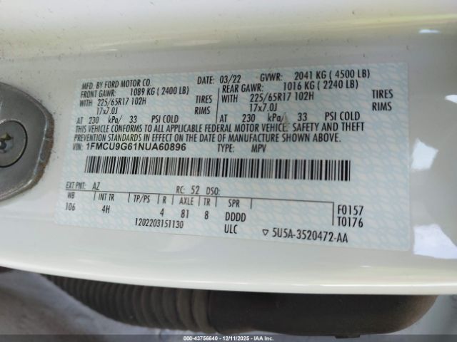 2022 FORD ESCAPE 1FMCU9G61NUA60896 Photo 8