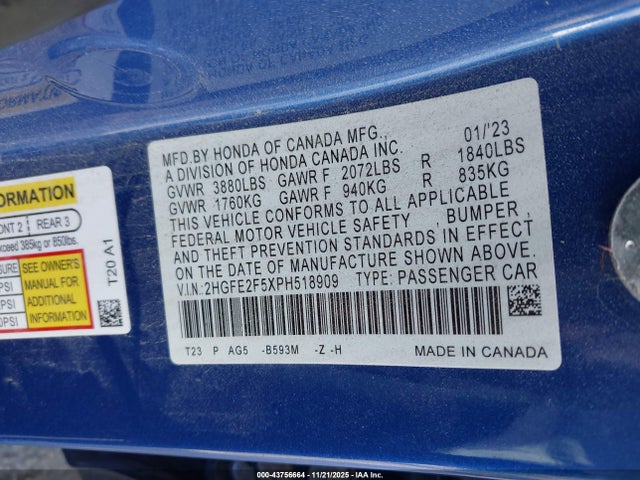 Honda k20c2 2023 2HGFE2F5XPH518909 Image 9