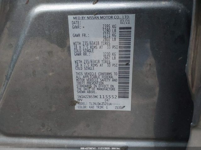 2021 NISSAN MURANO 5N1AZ2BS3MC115552 Photo 8