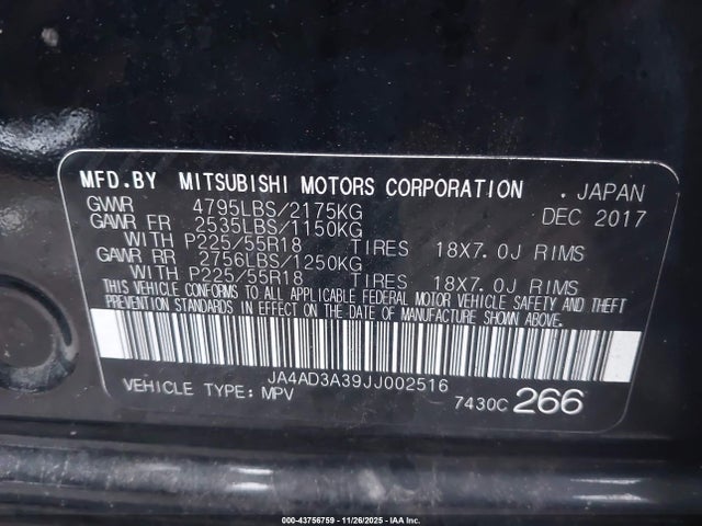 2018 MITSUBISHI OUTLANDER JA4AD3A39JJ002516 Photo 8