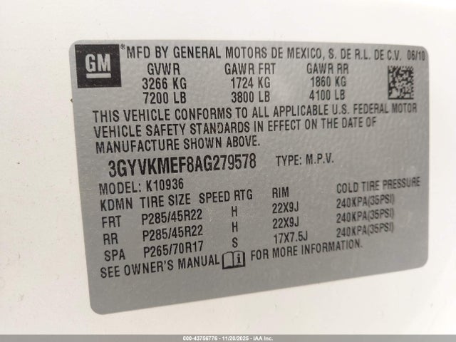 2010 CADILLAC ESCALADE EXT 3GYVKMEF8AG279578 Photo 8