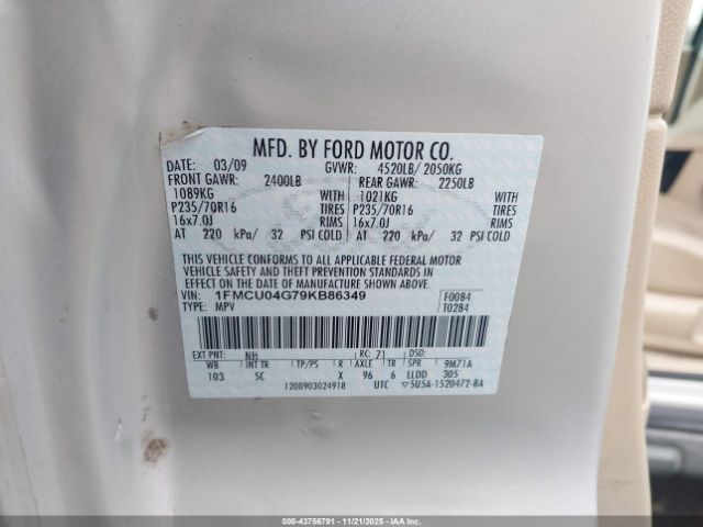 2009 FORD ESCAPE 1FMCU04G79KB86349 Photo 8