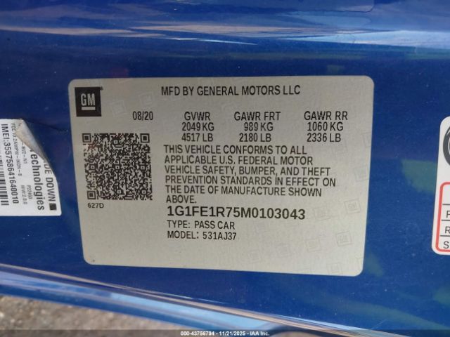 2021 CHEVROLET CAMARO 1G1FE1R75M0103043 Photo 8