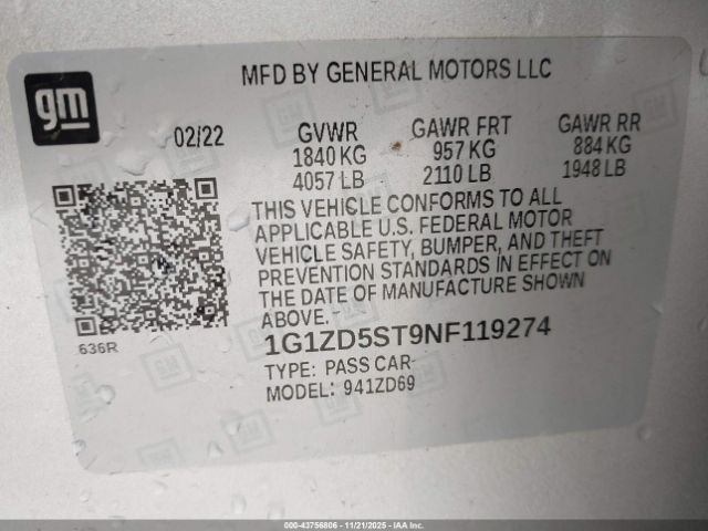 2022 CHEVROLET MALIBU 1G1ZD5ST9NF119274 Photo 8