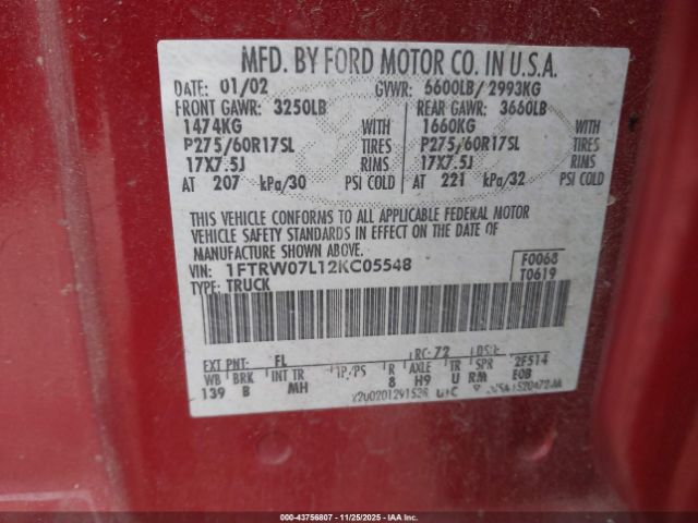 2002 FORD F-150 1FTRW07L12KC05548 Photo 8