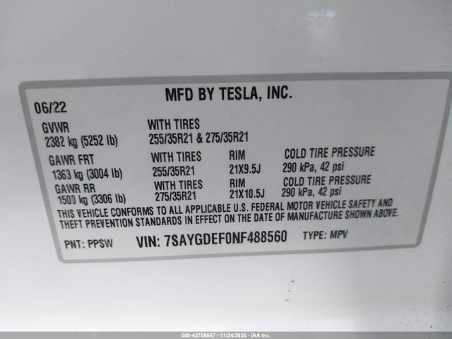 2022 TESLA MODEL Y 7SAYGDEF0NF488560 Photo 8