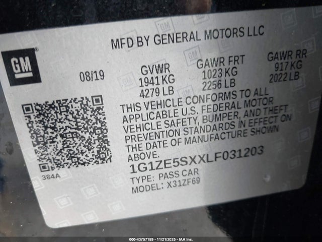 1G1ZE5SXXLF031203 Chevrolet ltg - spark ignited direct injection, variable valve timing, alum dohc, dcvcp turbo, e0-e100, alum