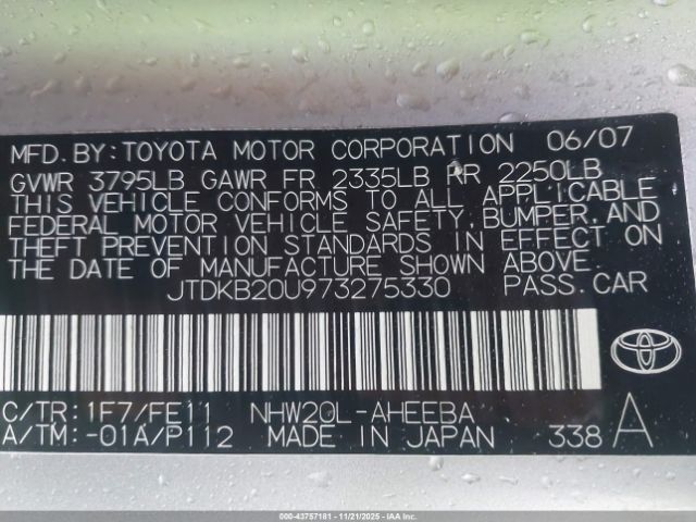 2007 TOYOTA PRIUS JTDKB20U973275330 Photo 8
