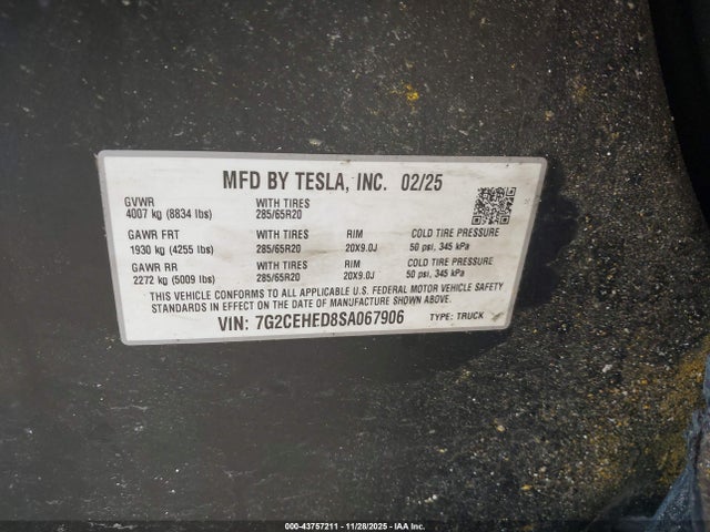 2025 TESLA CYBERTRUCK 7G2CEHED8SA067906 Photo 8
