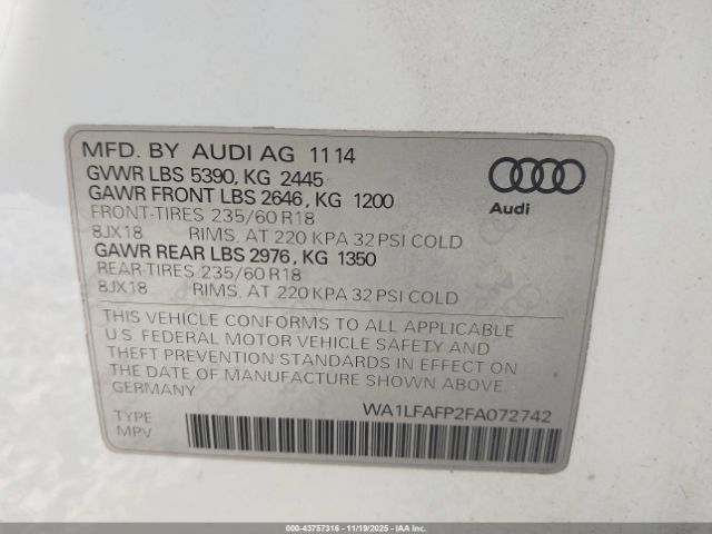 2015 AUDI Q5 WA1LFAFP2FA072742 Photo 8