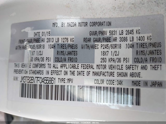 Mazda CX-9 SPORT 2015 JM3TB2BV7F0455861 Image 9