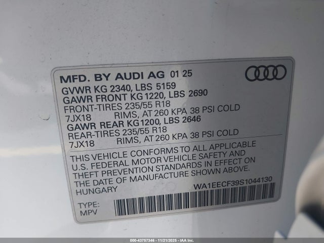 2025 AUDI Q3 WA1EECF39S1044130 Photo 8