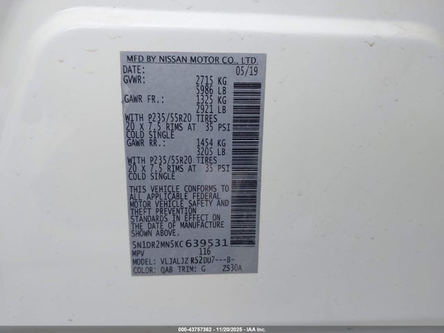 Nissan Pathfinder Platinum 2019 5N1DR2MN5KC639531 Image 9