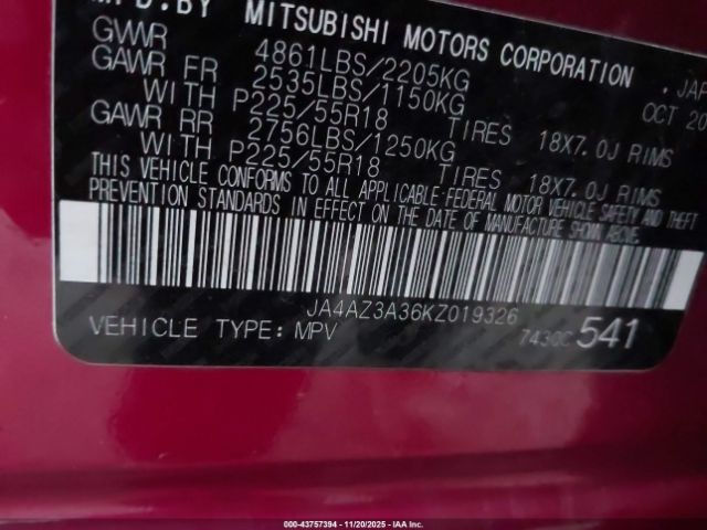 2019 MITSUBISHI OUTLANDER JA4AZ3A36KZ019326 Photo 8
