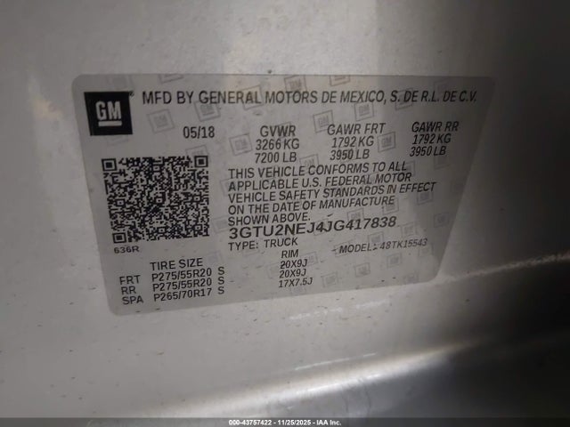3GTU2NEJ4JG417838 GMC Sierra 1500 Slt
