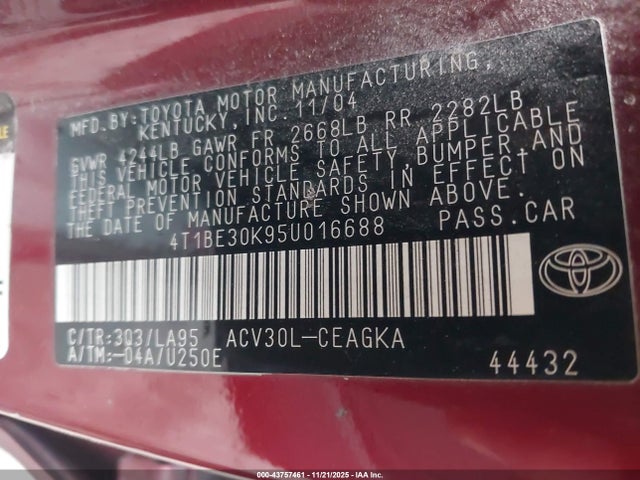 2005 TOYOTA CAMRY 4T1BE30K95U016688 Photo 8