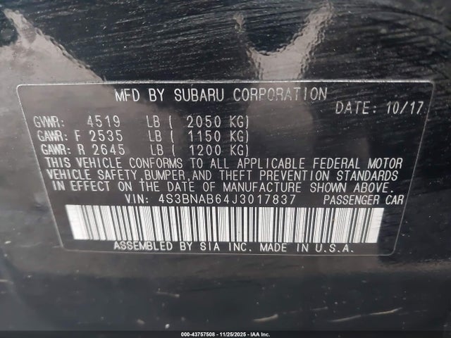 4S3BNAB64J3017837 Subaru Legacy 2.5i