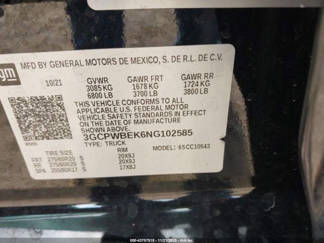 2022 CHEVROLET SILVERADO 1500 LTD 3GCPWBEK6NG102585 Photo 8