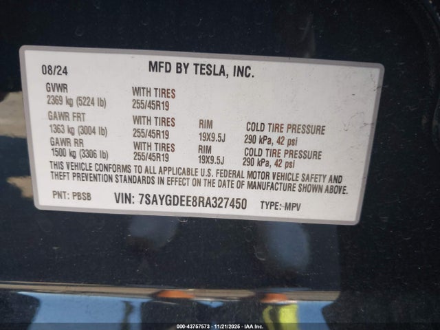 2024 TESLA MODEL Y 7SAYGDEE8RA327450 Photo 8