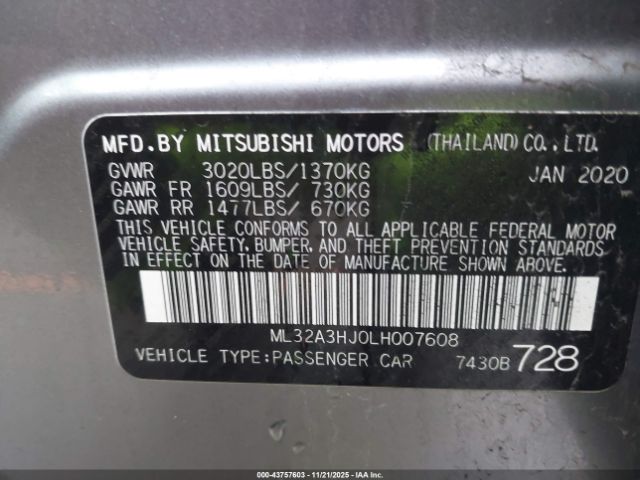 2020 MITSUBISHI MIRAGE ML32A3HJ0LH007608 Photo 8