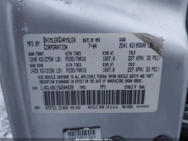 2005 JEEP LIBERTY 1J4GL48K15W504638 Photo 8