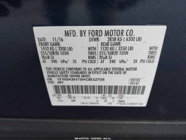1FM5K8HT0HGB32705 Ford Explorer Platinum