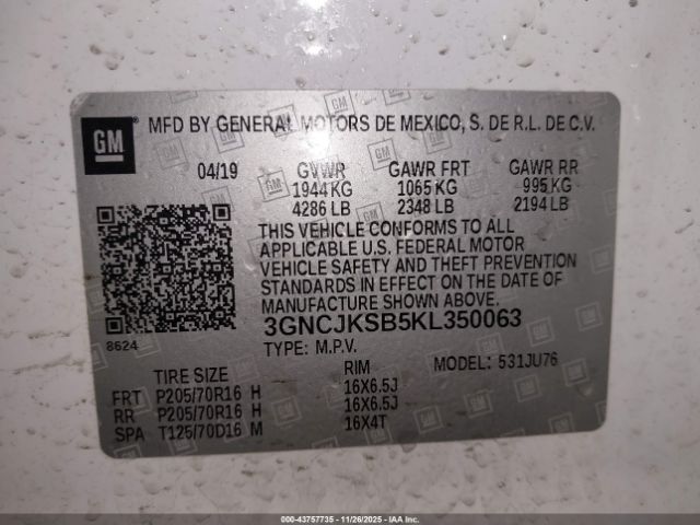 2019 CHEVROLET TRAX 3GNCJKSB5KL350063 Photo 8