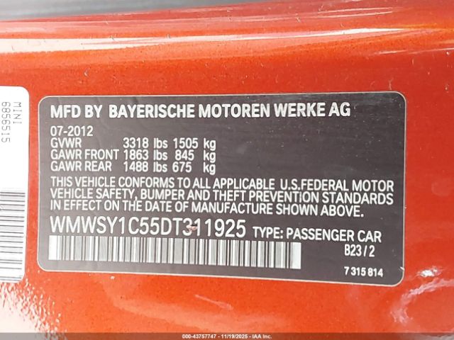 2013 MINI ROADSTER WMWSY1C55DT311925 Photo 8