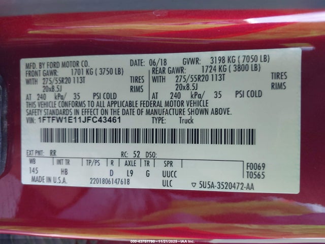 2018 FORD F-150 1FTFW1E11JFC43461 Photo 8